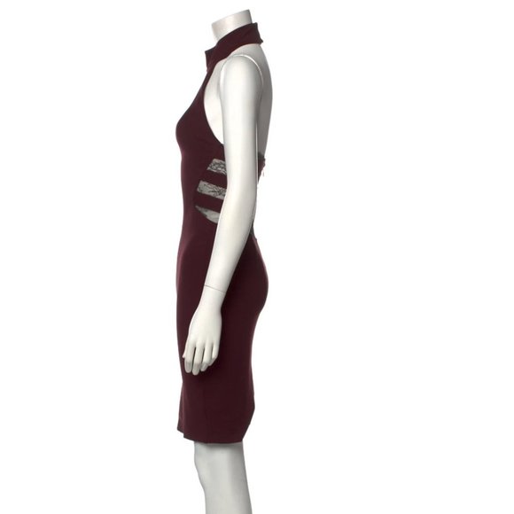 Noam Hanoch Gitta Burgundy Mock Neck Lace Cocktail Dress - Picture 6 of 10